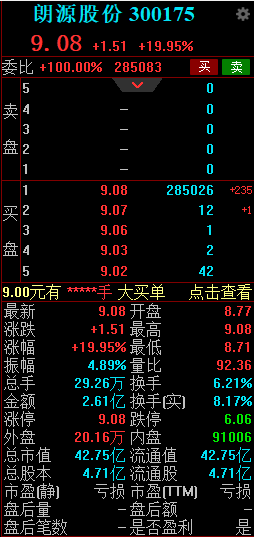 朗源股份开盘20cm涨停 实控人将变更俞敏洪入局